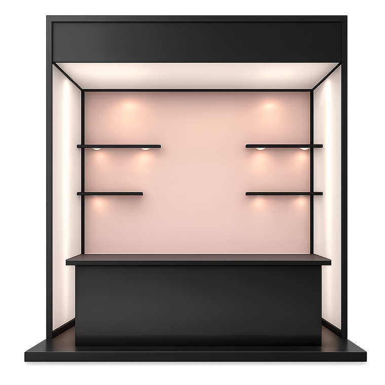 An empty exhibitor booth ready to rent