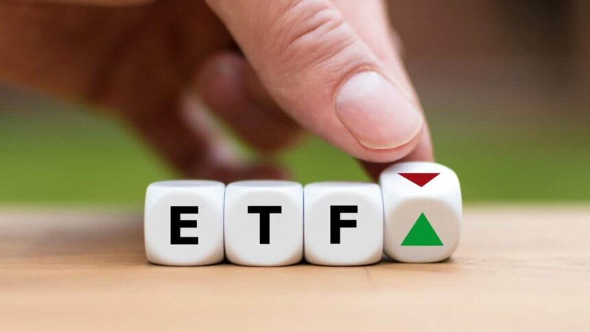 SEC headquarters with crypto ETF logos, including Solana, XRP, Litecoin, and Dogecoin