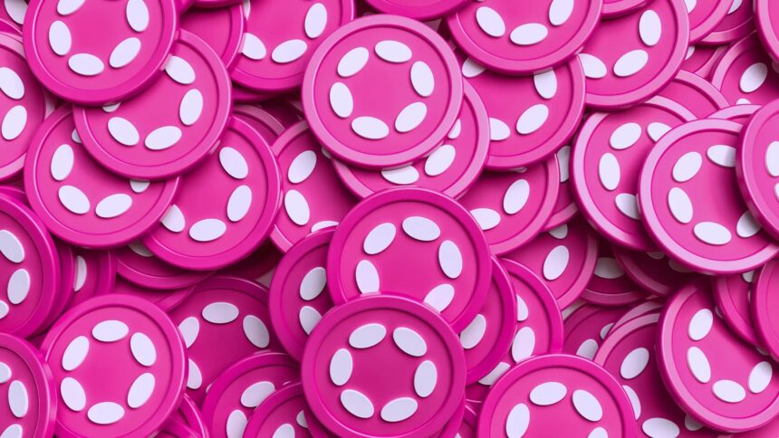 Polkadot logo with DOT tokens representing native algorithmic stablecoin proposal