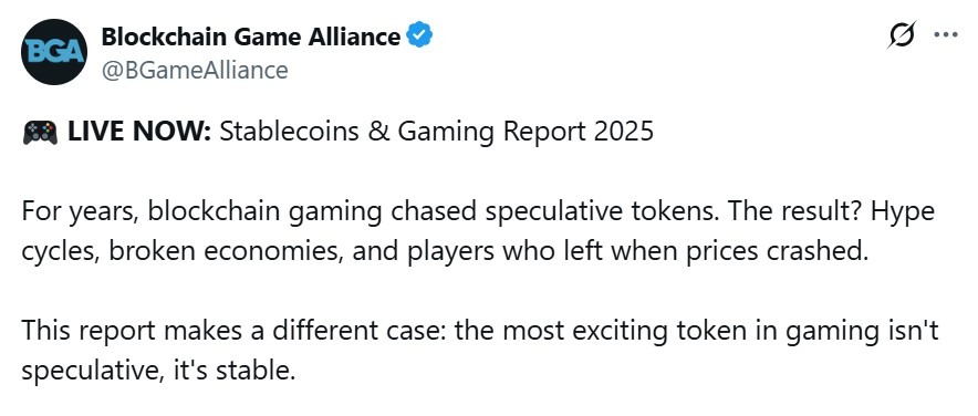 Blockchain Gaming Alliance post on X (Formal Twitter)