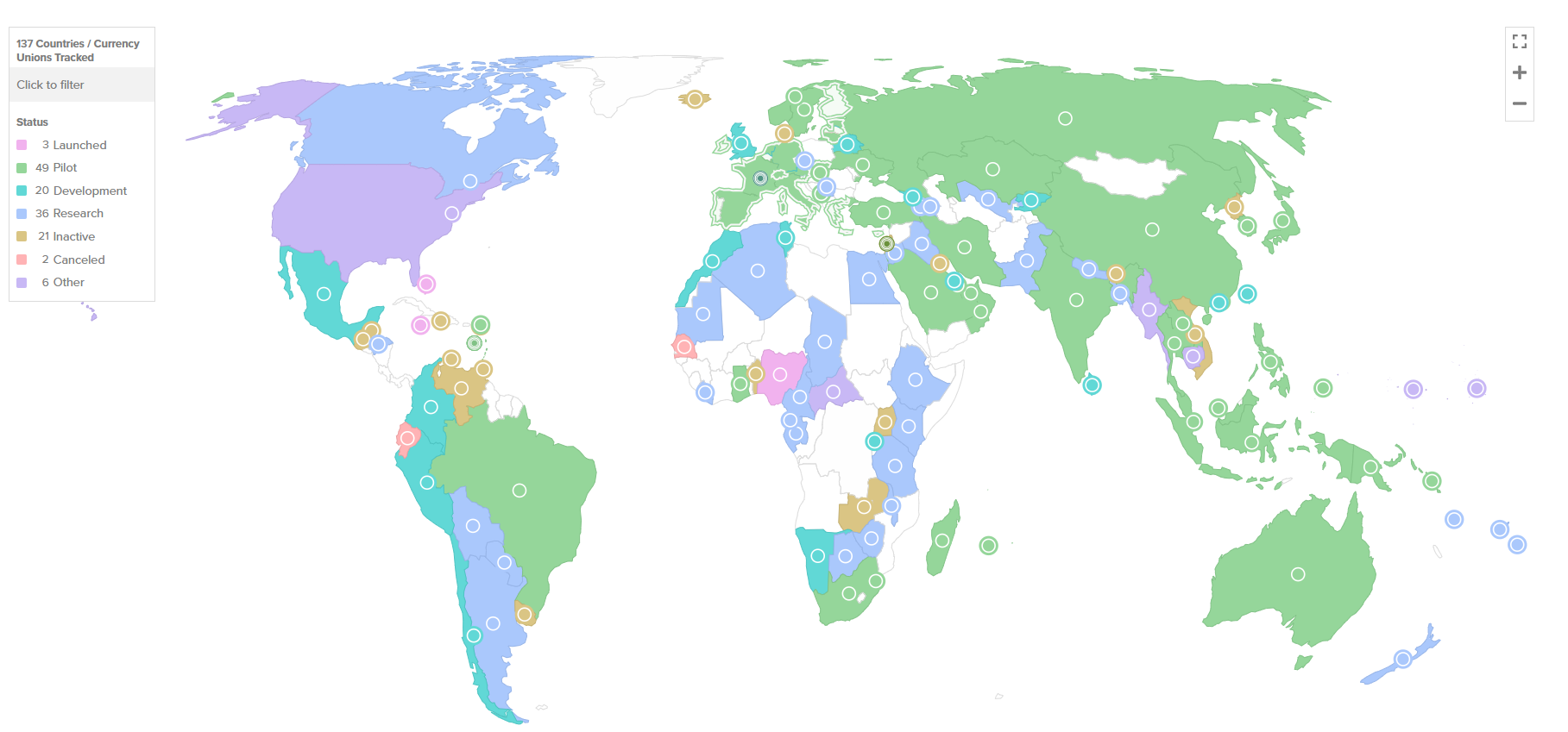 Only three jurisdictions have launched a CBDC, but many others are exploring the option.