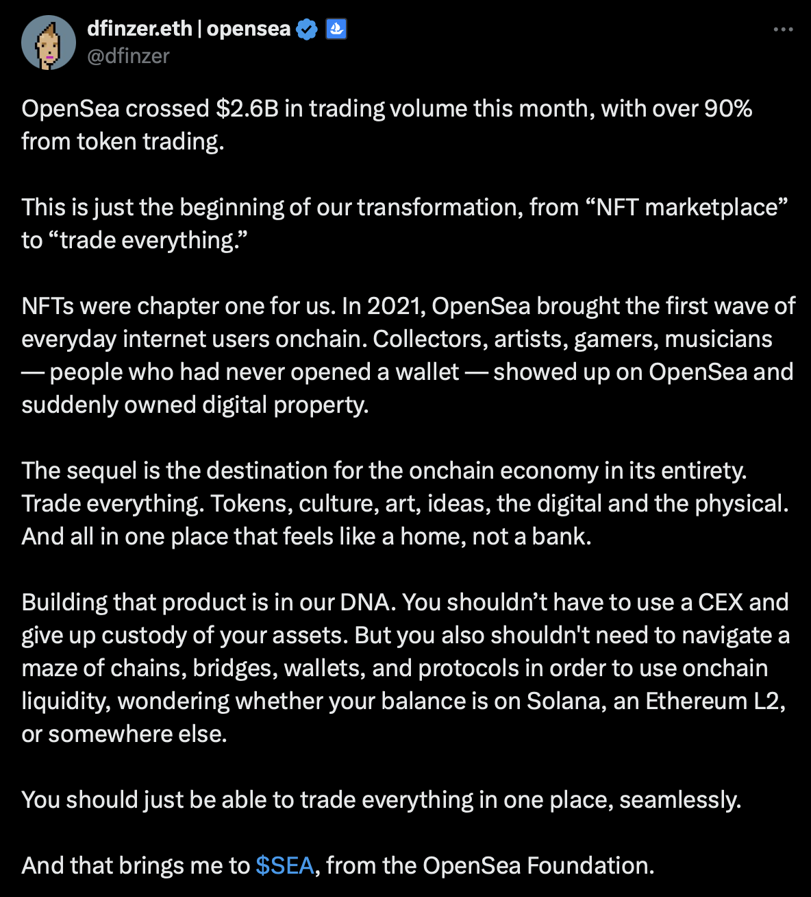 OpenSea CEO announces the project’s shift toward “trade everything.”