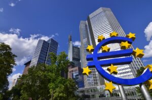 European Central Bank building with digital euro concept