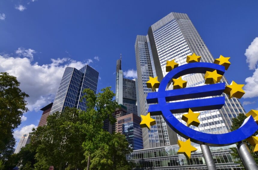 European Central Bank building with digital euro concept