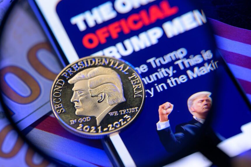 Trump memecoin logo with Republic.com interface