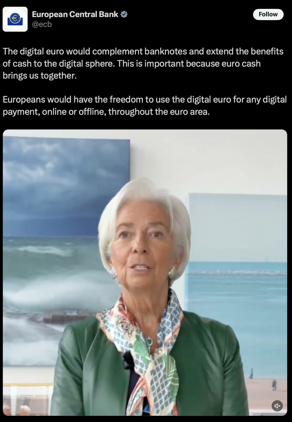 European Central Bank post on X (Formal Twitter).