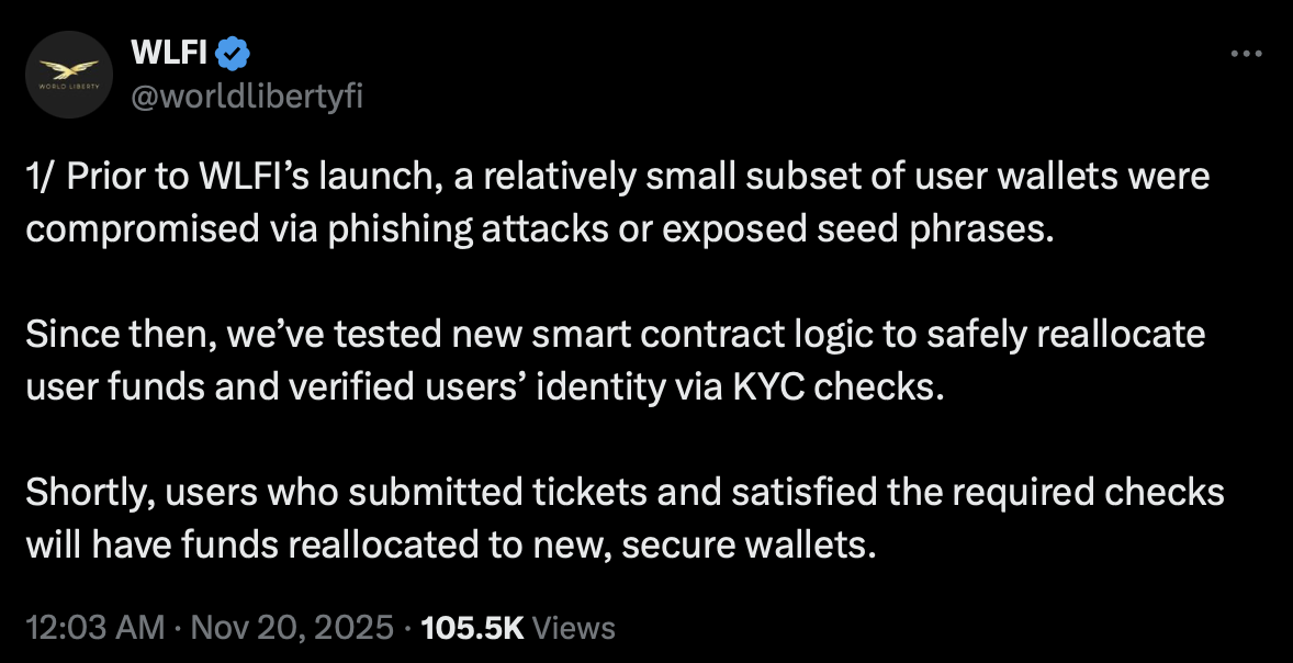 Worldlibertyfi post on X (Formal Twitter)