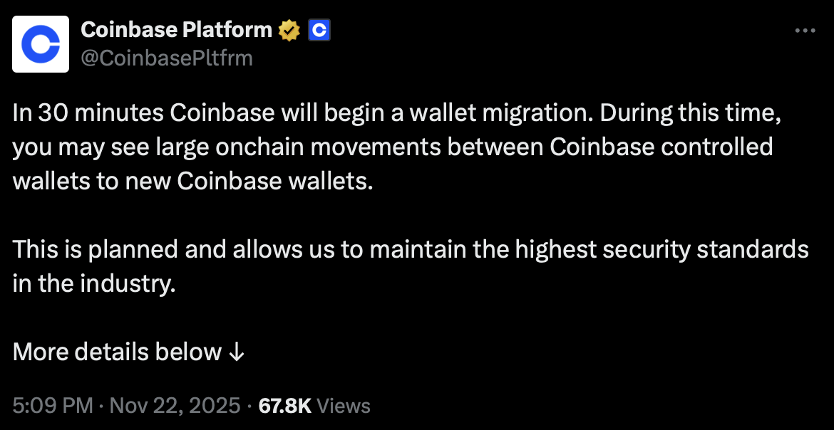 Coinbase post on X (Formal Twitter)