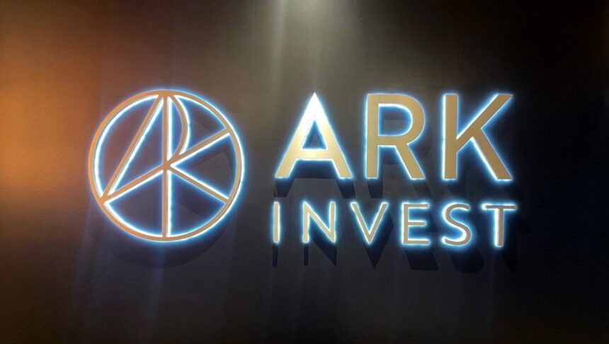 ARK Invest logo with Bullish, BitMine, Circle, Robinhood, and Bitcoin ETF stock charts